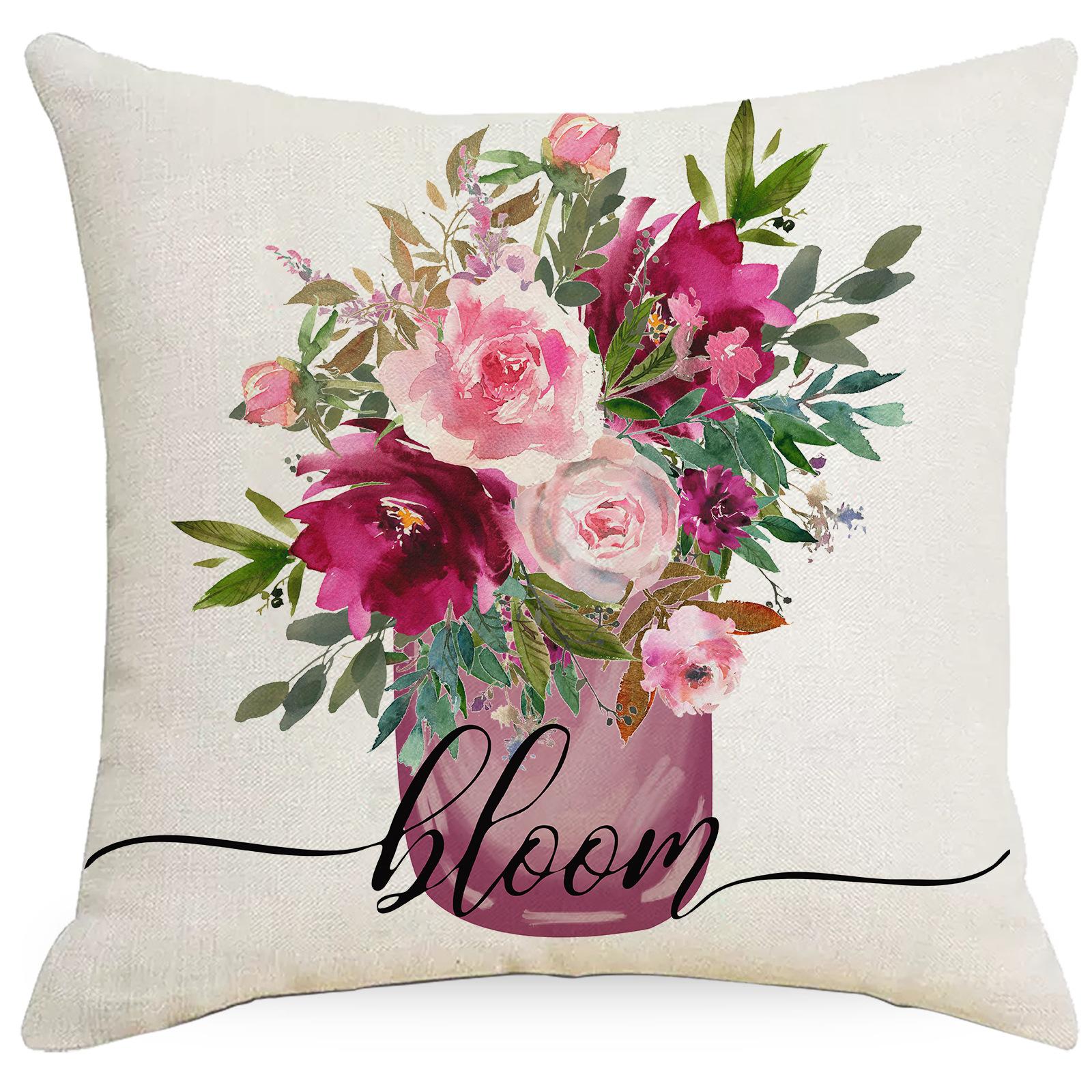 

New Pink Spring Flowers Wreath Pillow Cover Pink Bicycle Truck Home Living Room Sofa Pillow Cover Premium Durable 45 * 45Cm without pillow core