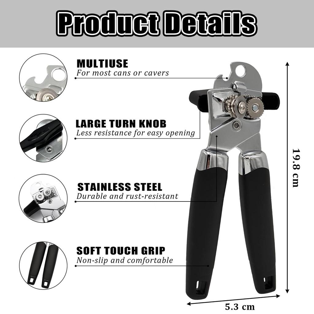 Stainless Steel Manual Tin Openers,Tin Openers Can Opener,3-in-1 with Non-Slip Handle Can Openers Perfect Kitchen Tool