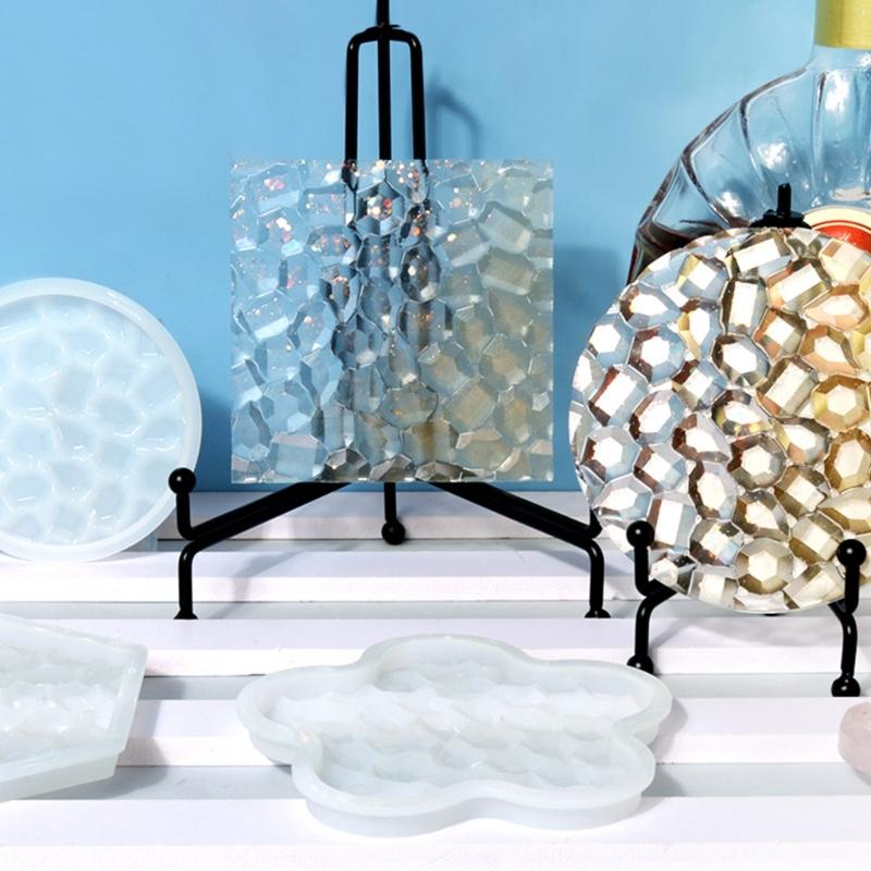 1/6 Stück Diamanten Unterseite Untersetzer Form Blume Herz Runde Form Epoxid Tassenunterlage Formen mit Diamanten Unterseite Harz Tablett Form