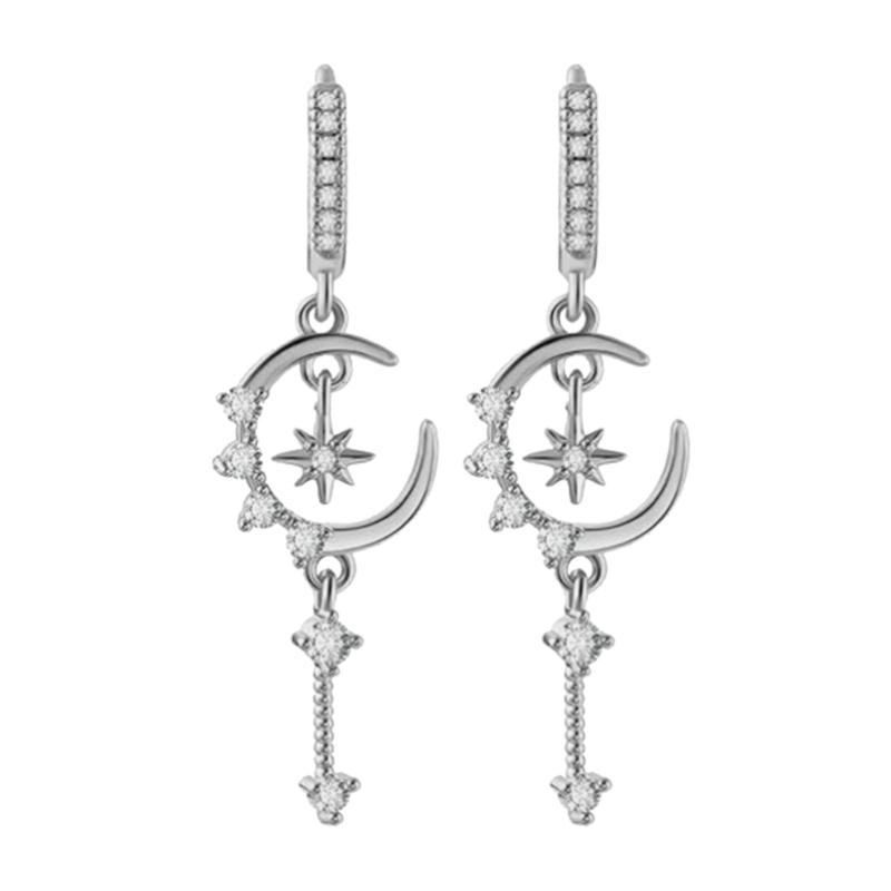 

Twinkling Star Moon Floral Ear Studs With Micro Paved Zircon Accents And Lightweight Copper Construction 1