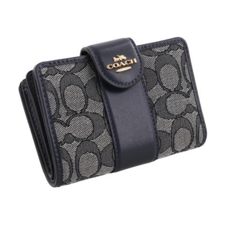 Neues COACH Canvas Jacquard mit Kalbsleder Geldbörse Mini Damen Mitternachtsmarineblau CU987-IMX1X