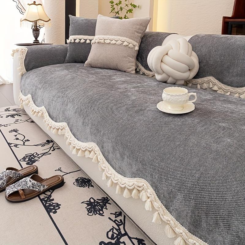 

Сверхпрочный чехол на подушку дивана с кисточками из шенилла и твила - Нескользящая всесезонная накладка на сиденье дивана, декоративная бахрома Pillow Case-45x45cm темно серый