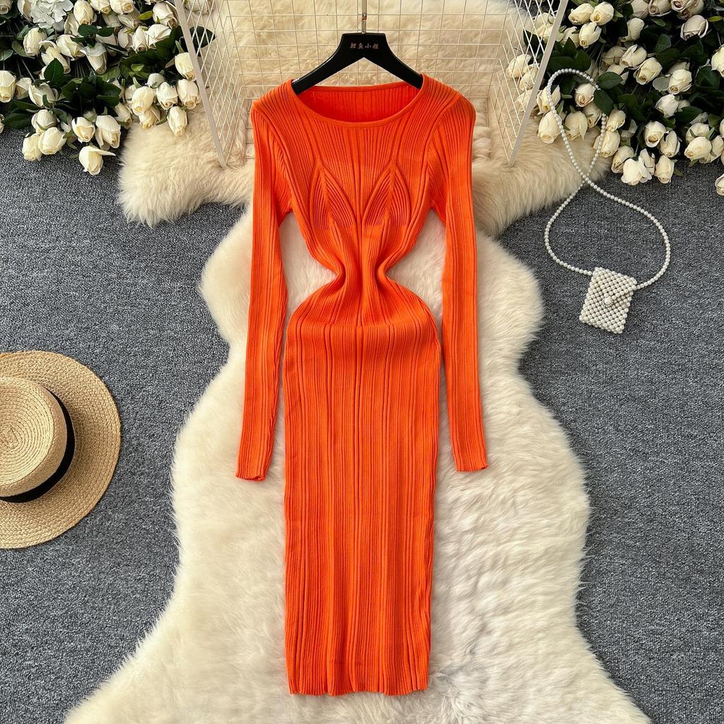 Szykowna Moda Seksowna Sukienka Dzianinowa z Długim Rękawem, Opakowująca Biodra, Damska Jesienno-Zimowa Sukienka Swetrowa, Streetwear, Obcisłe Stroje