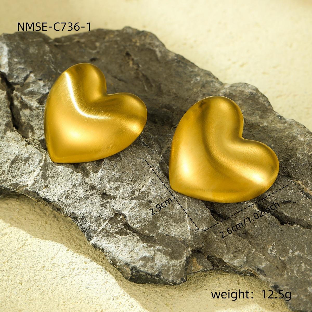 GEMCHIC Women s 18K Gold Plated Stainless Steel Brushed Heart Earrings, Fashion Minimalist Earrings for Daily Life
