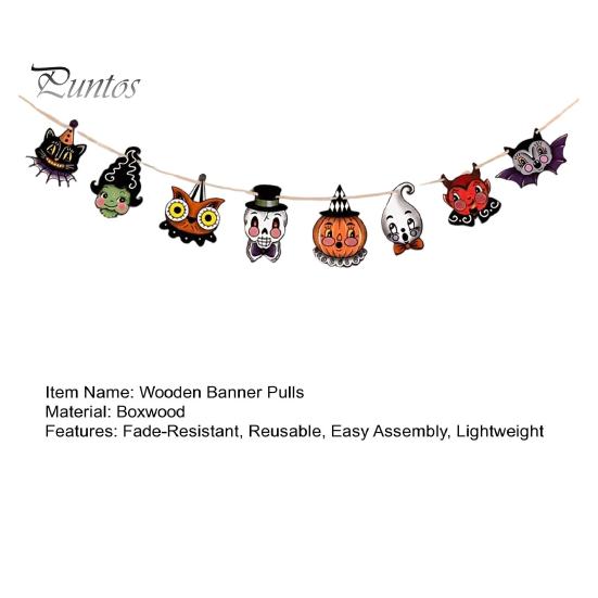 Halloween Party Decorations 8Pcs Bunting Banner, Pumpkin Ghost Bat Witch Cartoon Hanging Garland, Indoor Holiday Wall Banners Retro Wooden Flag