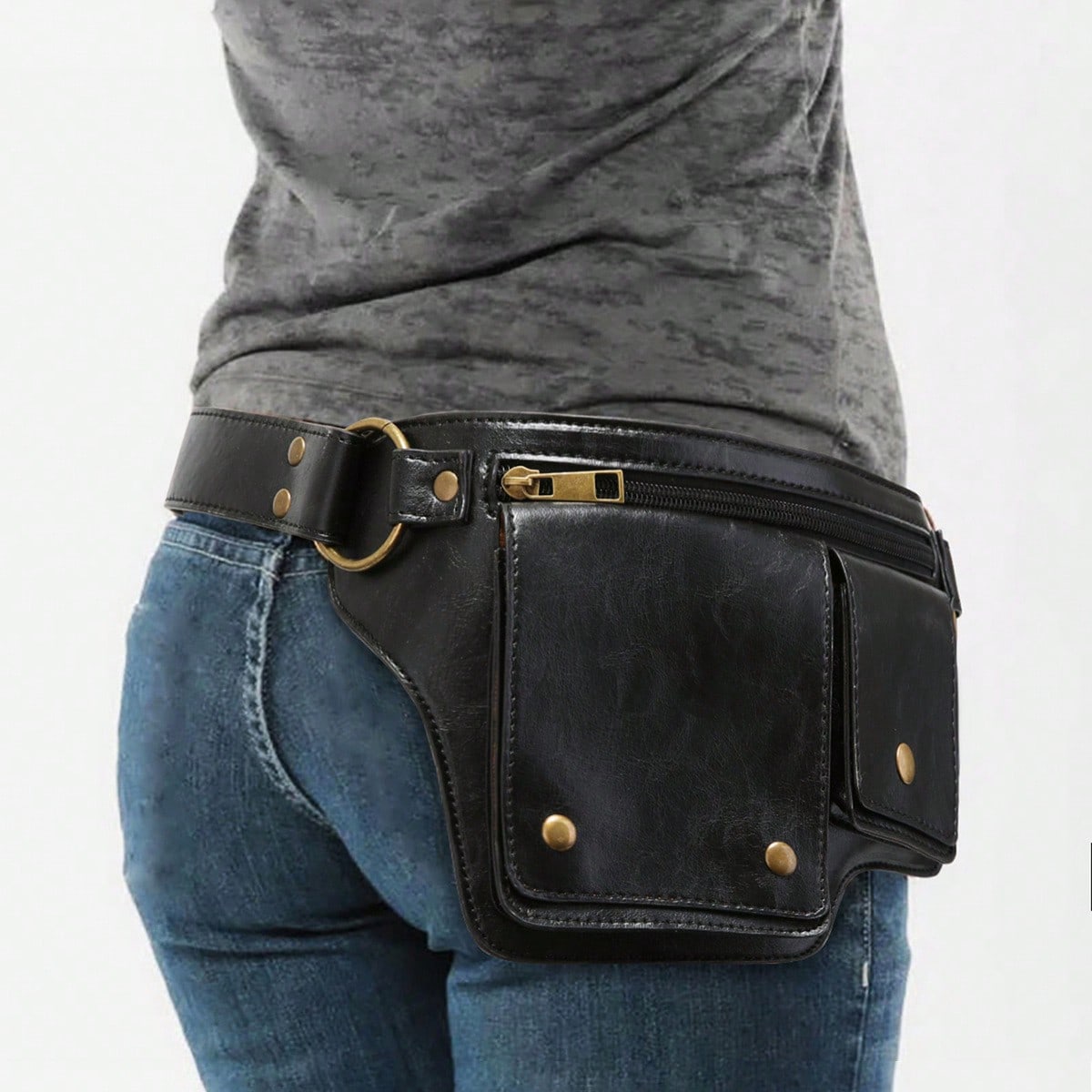 Vintage Outdoor Sporttasche Verstellbare Umhängetasche Hüfttasche Lokomotivstil Outdoor Hüfttasche black bunt