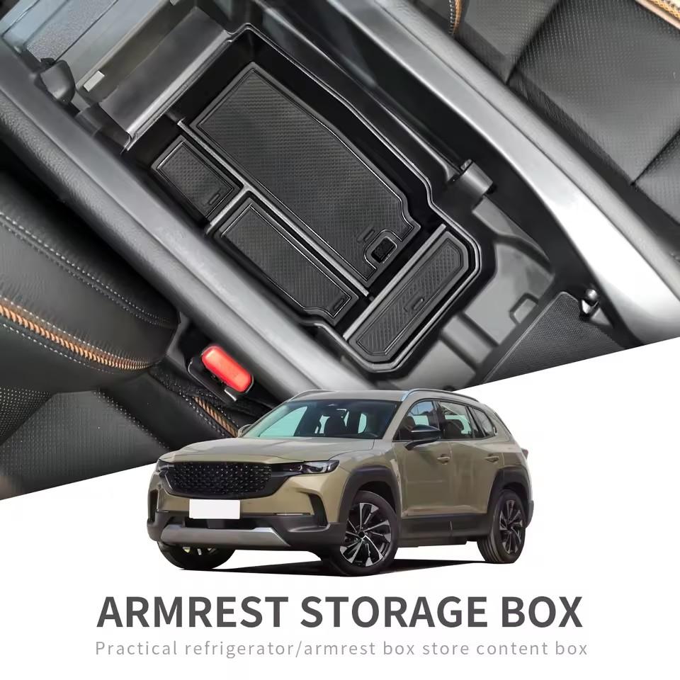 For Mazda CX-50 2025 Center Console Armrest Box Central Storage Tray Organizer Tidying Car Interior Accessories Black