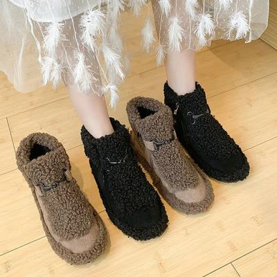 High-top Fluffy Shoes for Women's Winter Wear 2025 New Popular Lamb Warm Cotton Shoes with One Pedal and Bean Shoes with Velvet