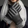 1 Pair Men Faux Leather Gloves Waterproof Windproof Touchscreen Fleece-Lined Outdoor Cycling Gloves Winter Cold Weather Warm Thick Thermal Gloves