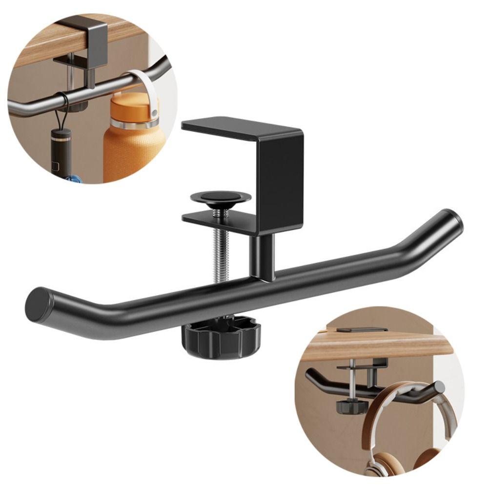 New Adjustable Desk Side Hook Hanging Double Pole Design Desk Mounted Hook Space Saving Carbon Steel Desk Side Handbag Rack