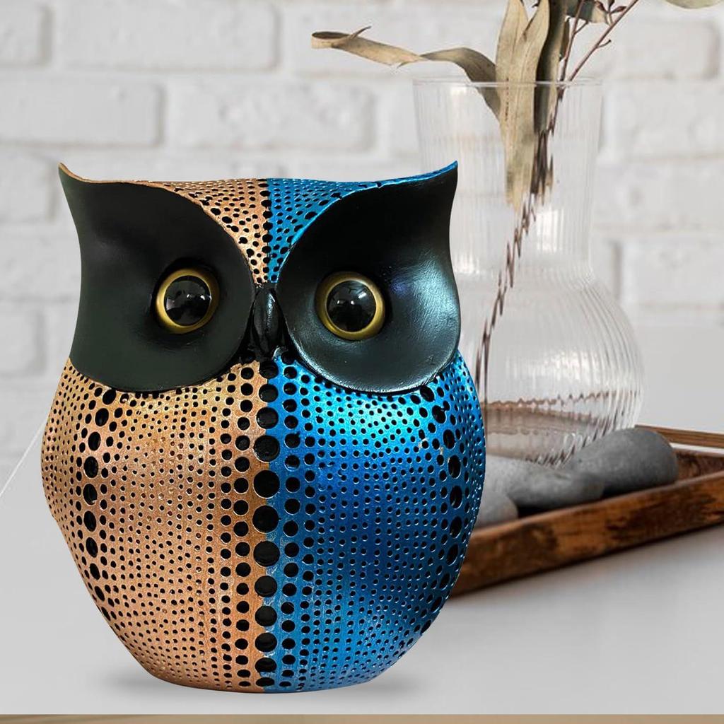 Modern Classy Happy Owl Resin Art Figure Showpiece (Pack of 1, Pink & Blue)
