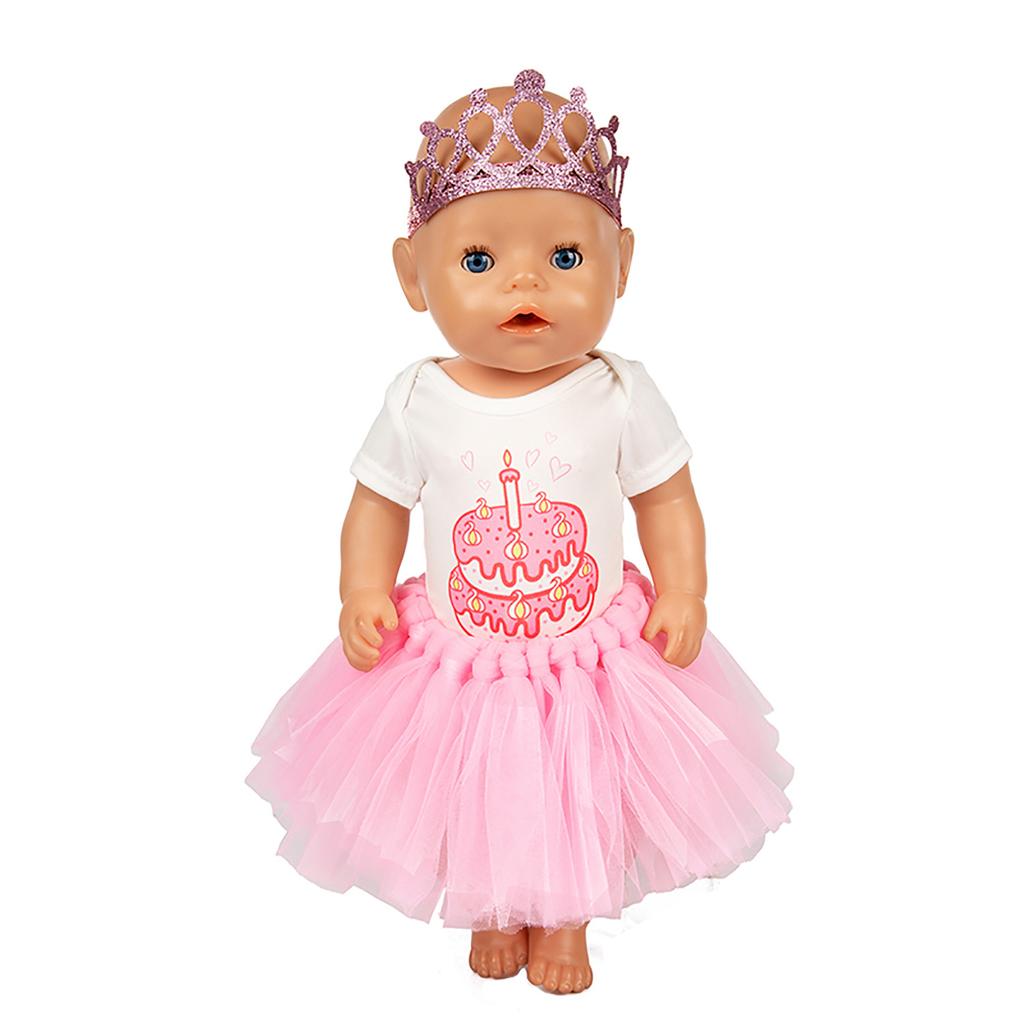 Set of 3 Birthday Doll Pink Clothing Accessories Including Skirt Romper Headband for 43cm / 17Inch Newborn Baby Doll (No Doll)