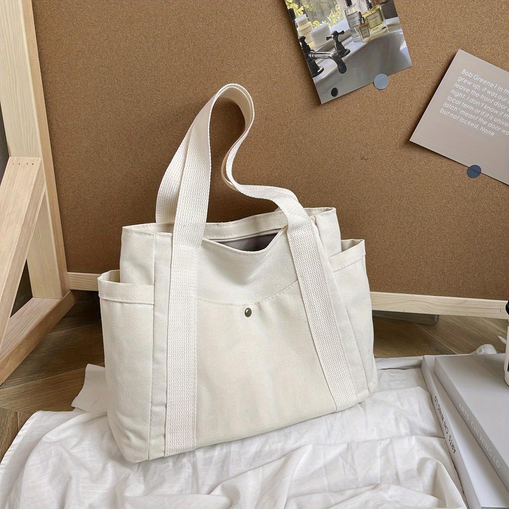 Large Capacity Canvas Solid Letter Tote Bag Versatile Handbag For Commuter Work Student Class Underarm Women'S Bag Shopping Bag