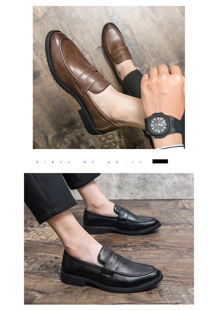Men's Pointed Toe Leather Loafers: Retro British Style Slip-On, Height Increasing, Large Size, Perfect for Spring and Autumn.