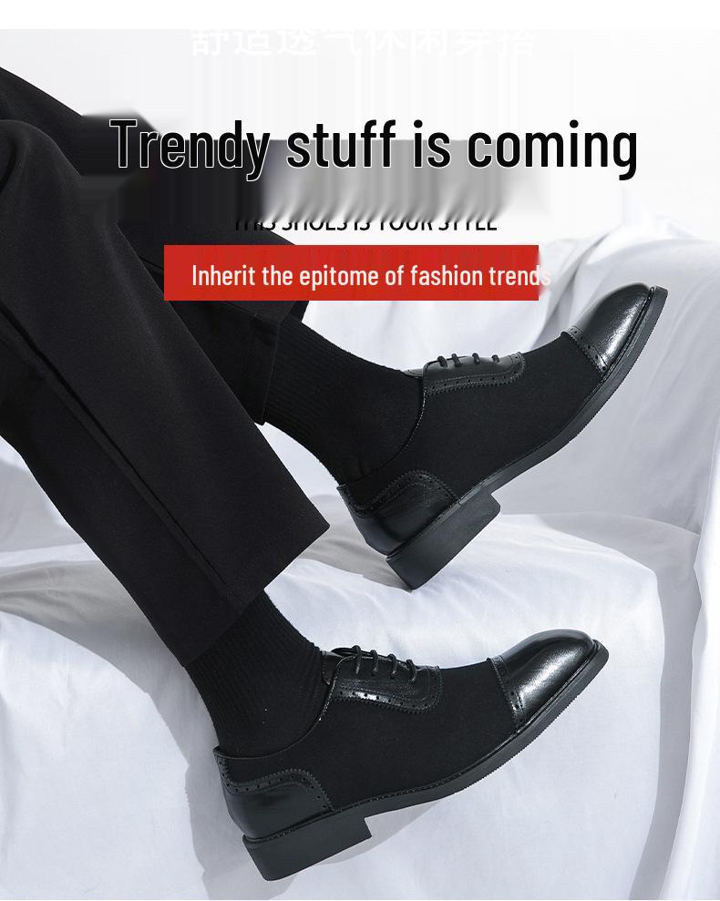 Men's Size 46 Leather Height-Boosting Formal Shoes - Thick Sole, Lace-up, Round Toe, Ideal for Weddings and Business in Spring/Autumn.