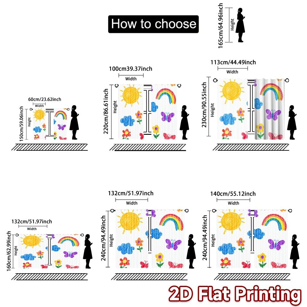 Set Of 2 Flat Printing Curtains Butterfly Rainbow Sky Digital Printed Polyester Drapes Festive Holiday Perfect Curtain