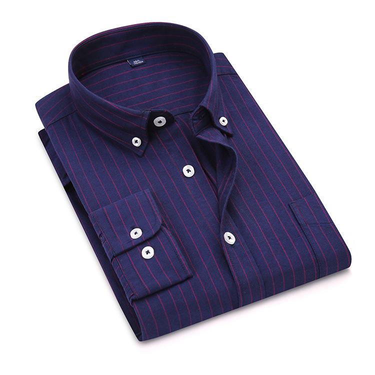 Quality New Style Oxford Cotton Shirt Men's Long-sleeved Pure Vertical Striped Trendy Casual Handsome Men Shirts