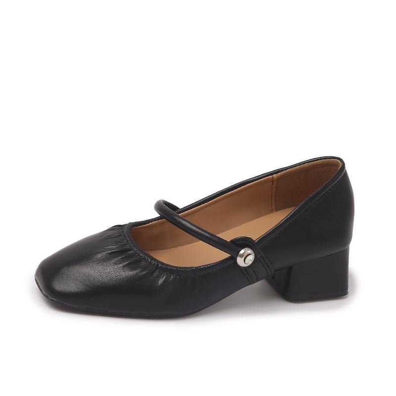 Aphixta Square Toe Shallow Woman Shoes Slip On Pleated 4.5CM Med Heels Shoes For Womens  Elegant Pumps Autumn Ladies Shoes