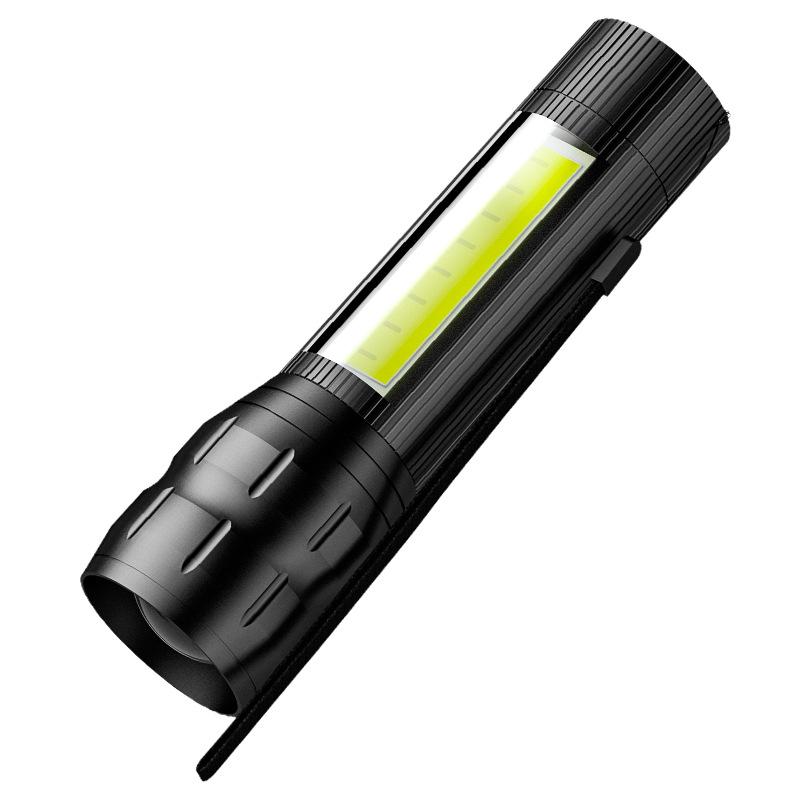 Strong Light Flashlight LED Bright Light Emergency Flashlight USB Charging with Side Light Zoom