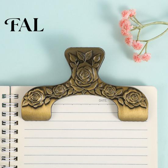 Book Page Holder for Reading Vintage Metal Holder, with Floral Pattern Design, Hands Free Rustic Desk Decor Readers Clip, Durable Zinc Alloy Spreader,