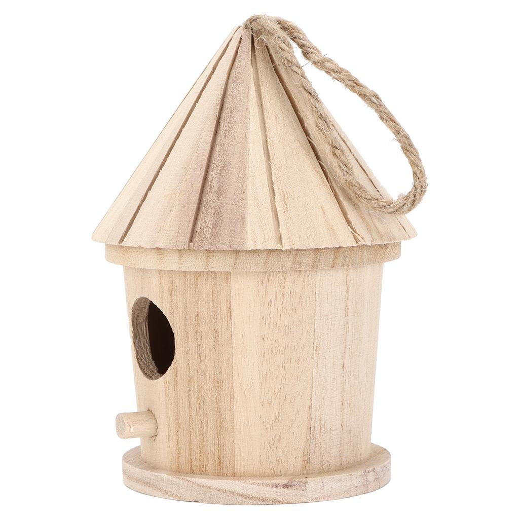 Wooden Bird House DIY Natural Wooden Round Shaped Hanging Bird Nest for Outdoor Garden