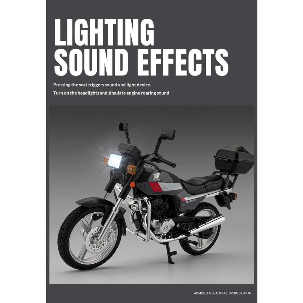 1/12 Honda GB125T Alloy Die-cast Motorcycle Model with Display Base Simulation Sound and Light Desktop Ornament Rubber Tire Gift