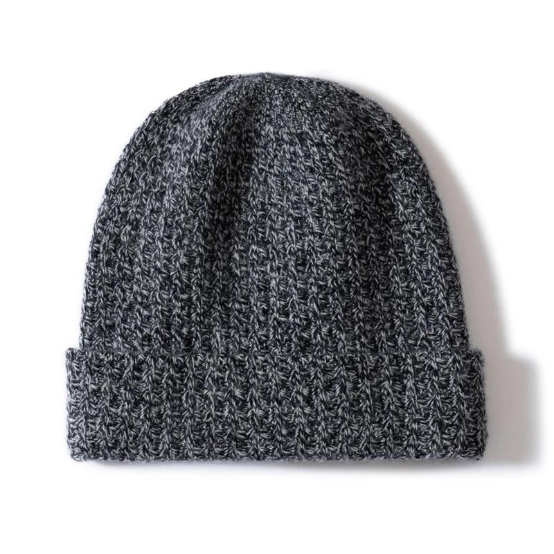 Solid Color Checkered Texture 100% Cashmere Knitted Cap Unisex Warm Winter Cap Fashionable Headscarf Style for Men And Women