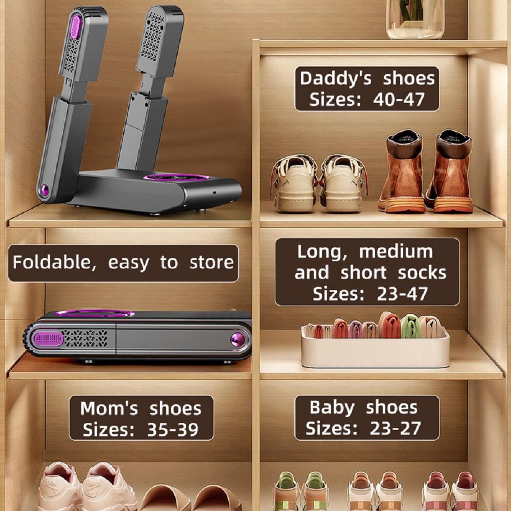 Quick Drying Deodorizing Sterilizing Shoe Dryer Intelligent Shoe Dryer Timer 90°Fold Bracket Adjustable Dryer Shoe Warmer Heater