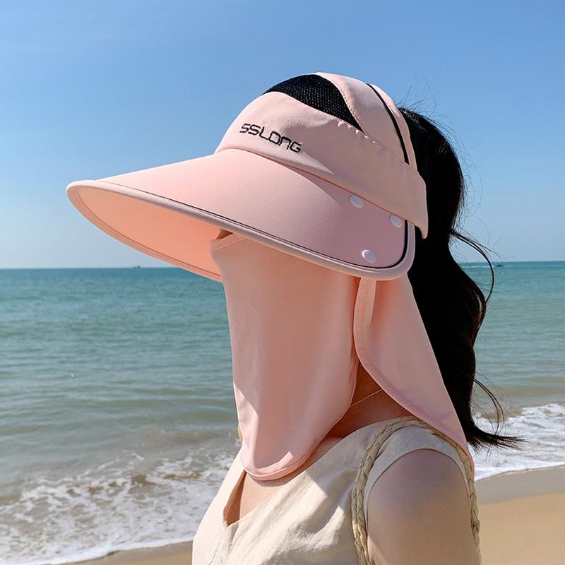 Big Brim Sun Hat Children Summer Outdoor UV Protection Empty Top Sun Protection Hat Mask Shawl Neck Protection Bucket Hat
