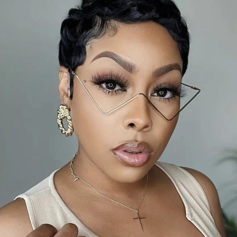 Vintage No Lens Women Sun Glasses Colorful Luxury Brand Rainbow Diamond Decoration Eyewear Fashion Half Metal Frame Decorative