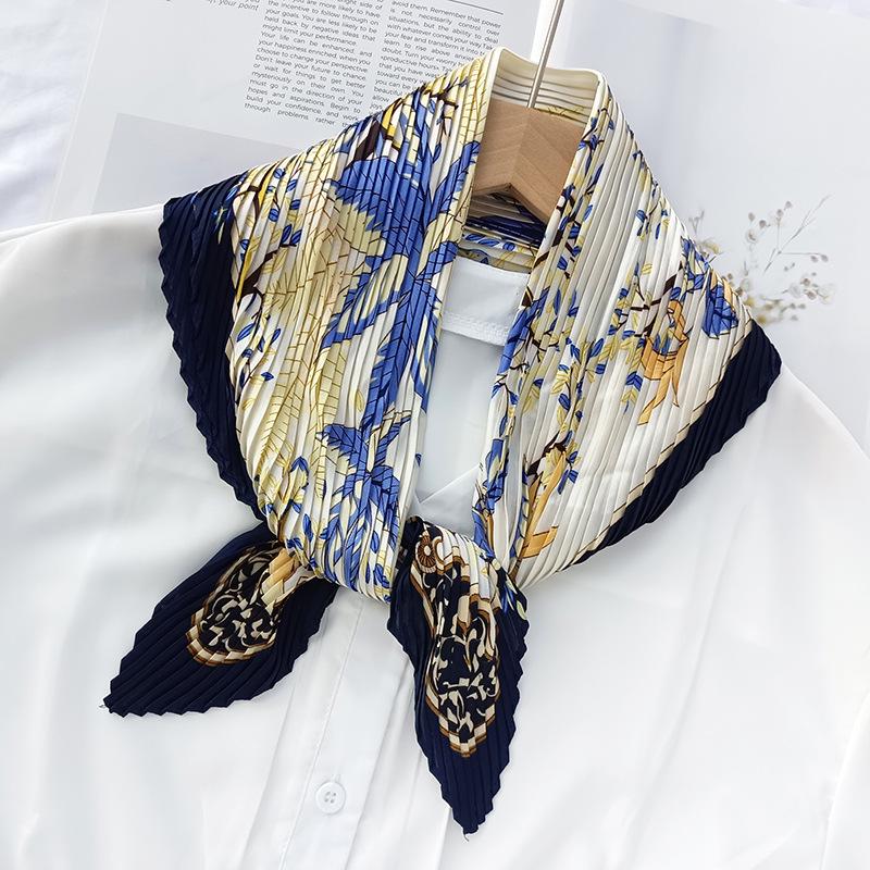 Korean Pleated Silk Scarf 70cm: Women's Spring/Autumn Fashionable Thin Scarf – Ideal for Flight Attendants & Headscarf Use