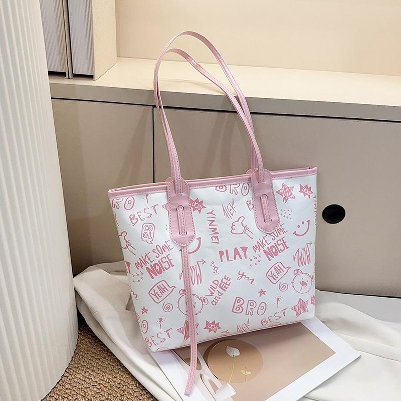 Premium light luxury tote bag large capacity fresh and sweet printed shoulder bag fashionable versatile handbag bag