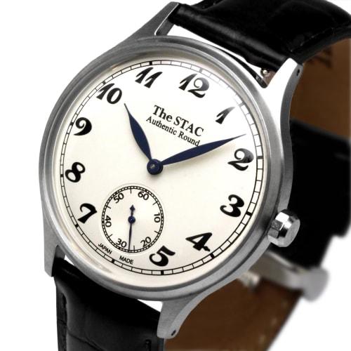 The STAC Japanese-made Wristwatch, 36mm, Classic Retro Design, Men's/Women's, Unisex, White, Black Crocodile Leather, ST-AR002