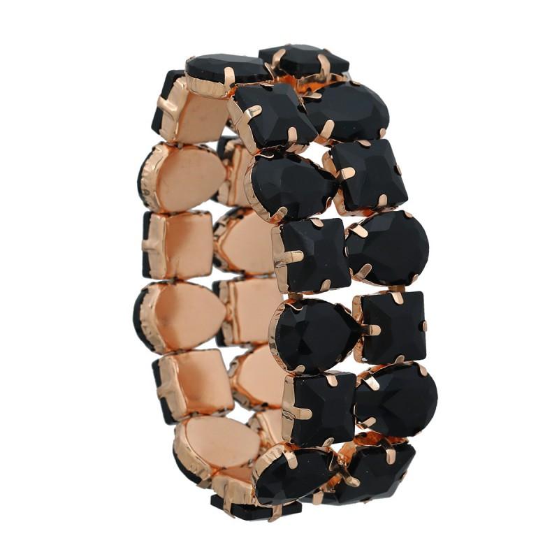 Womens Stretchable Double-Layer Crystal Rhinestone Bracelet Geometric Design Hip Hop Style Alloy Jewelry