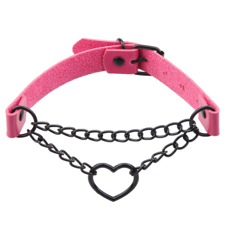 

European and American Harajuku Peach Heart Black Chain Choker - PU Leather Love Heart Necklace Trend