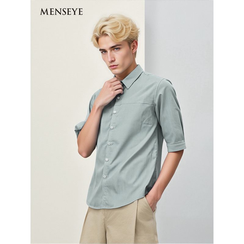 Menseye Men's Quarter-Sleeve Shirt, New Summer Business Wrinkle-Resistant Versatile Five-Quarter Sleeve Shirt