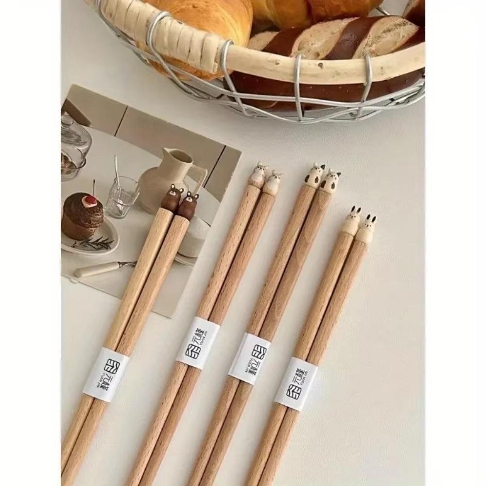 Cute 3D Animal Chopsticks Household Hand-carved Beech Chopsticks Non-slip Wooden Dinnerware Good-looking