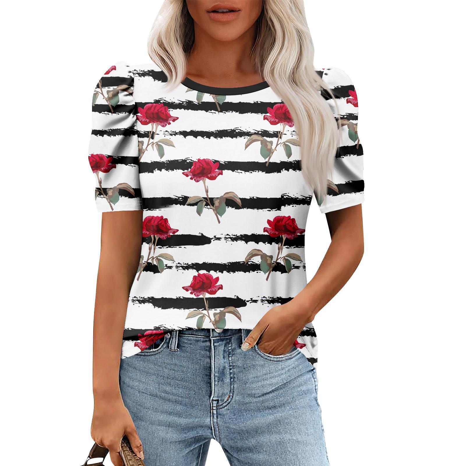 

Жіночі повсякденні пухові топи з короткими рукавами Модні туніки з круглим вирізом Літній одяг XL білий