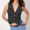 Kadınlar için Yeni V Yaka Denim Yelek Üst