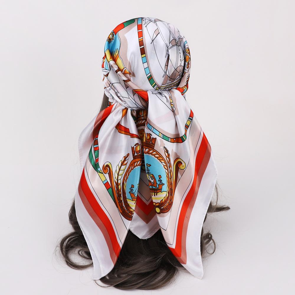 90Cm satin large square scarf headscarf new street retro simple bandanas