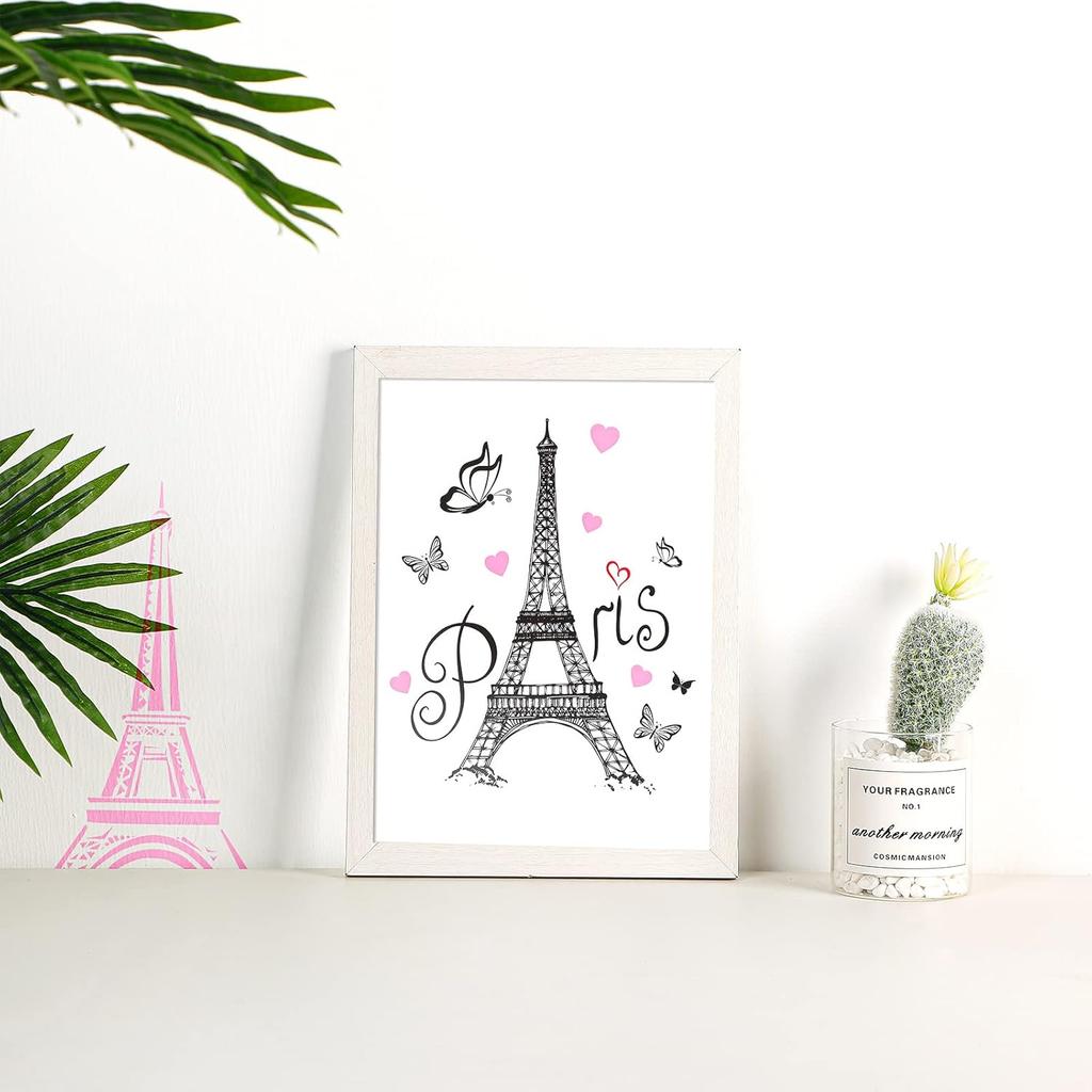 Spakon 9 Pieces Paris Bathroom Decor Paris Theme Wall Art Room Decor Romantic Pink Eiffel Tower Wall Art Bedroom Pictures