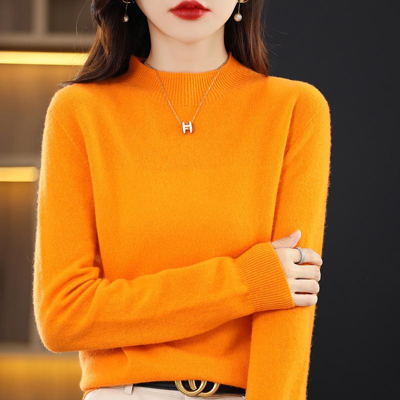 Women's Slim-Fit High Neck Wool Sweater - Autumn/Winter 2023 Collection, Solid Color, Base Layer