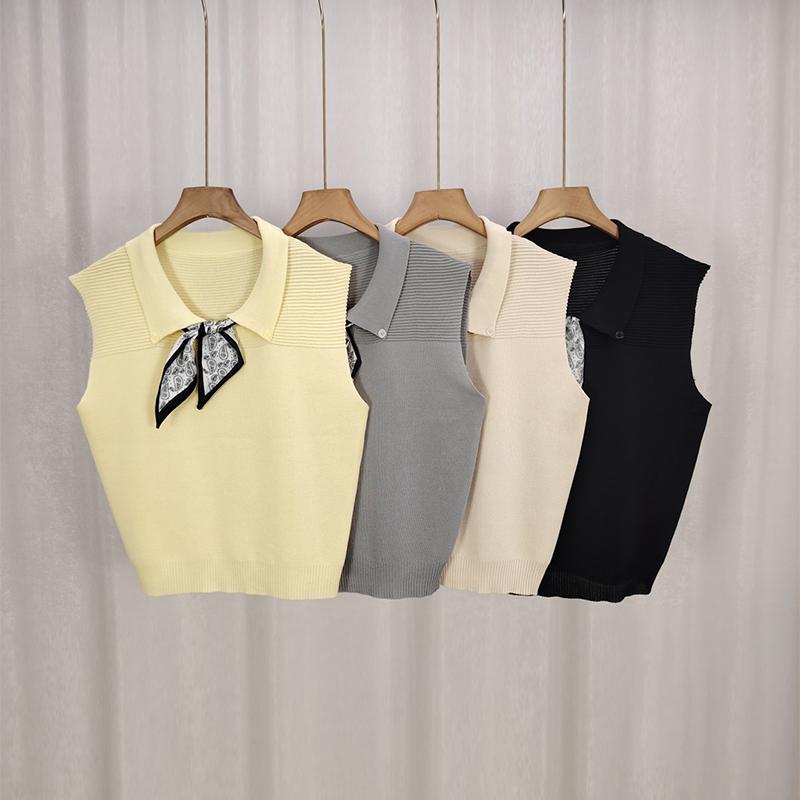 Fashionable And Casual Contrasting Navy Collar Knotted Sweet Loose Sleeveless Vest