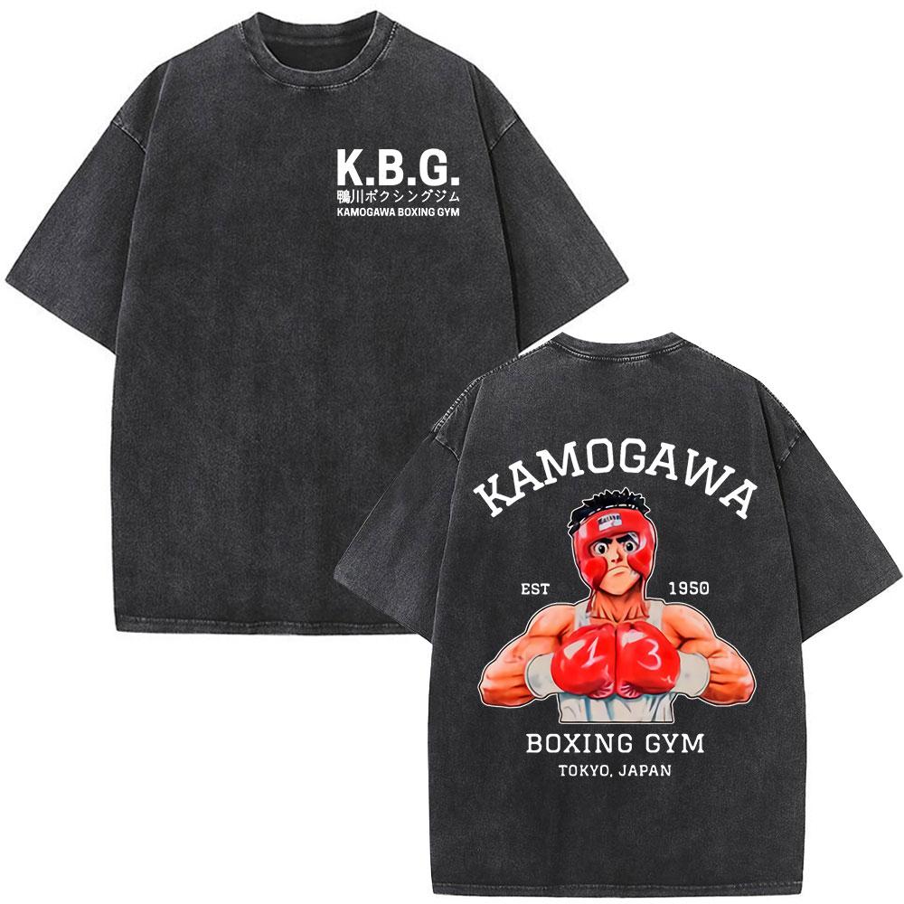 Anime Hajime No Ippo Siłownia Bokserska Kamogawa Koszulki Washed Makunouchi Takamura KGB Koszulki Odzież Męska Codzienna Bawełniana Koszulka