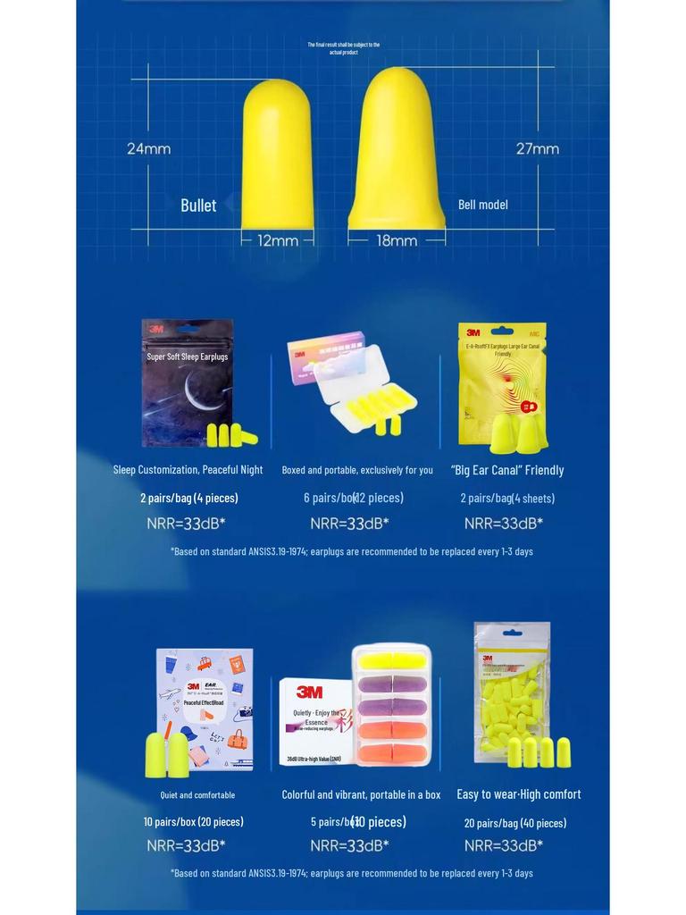 3M Hoher Lärmschutz Schlaf- und Lernohrstöpsel, Kugelform, Langsame Rückfederung, 10 Paar/Box