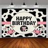 2D Flat Printing Cow Pattern Happy Birthday Backdrop for Girls Boys Birthday