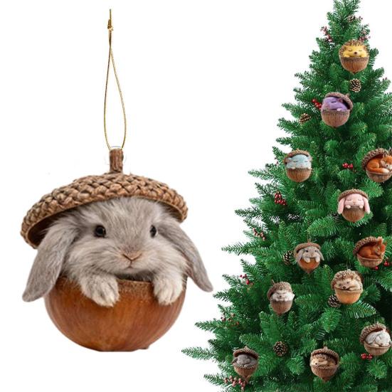 Pine Cone Animal Charm Easy to Hang Acrylic Christmas Hanging Decoration with Festive Theme Bright Color Animal Ornament