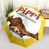 Pippi Langstrumpf Themen-ReiseregenSchirm - 8 Rippen, Automatisches Öffnen und Schließen, Tragbares FaltDesign, Kompakter und Stilvoller Schirm Geeignet