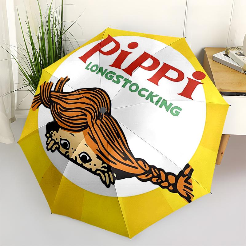 

Pippi Longstocking Themed Travel Umbrella-8 Ribs Automatic Opening and Closing, Portable Folding Design, Compact and Stylish Umbrella Suitab
