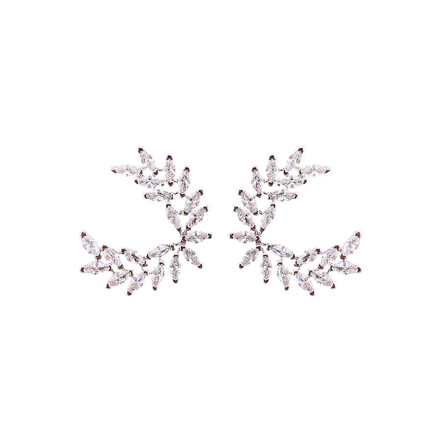 Silver Needle Zircon Geometric Leaf Stud Earrings In Cold Style - Light Luxury, High-End, Versatile Earrings